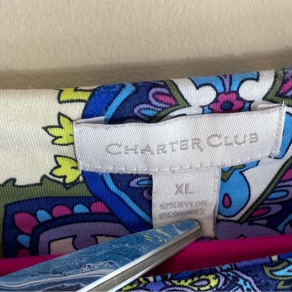 Charter Club Blue and White Paisley Blouse - Picture 4 of 11